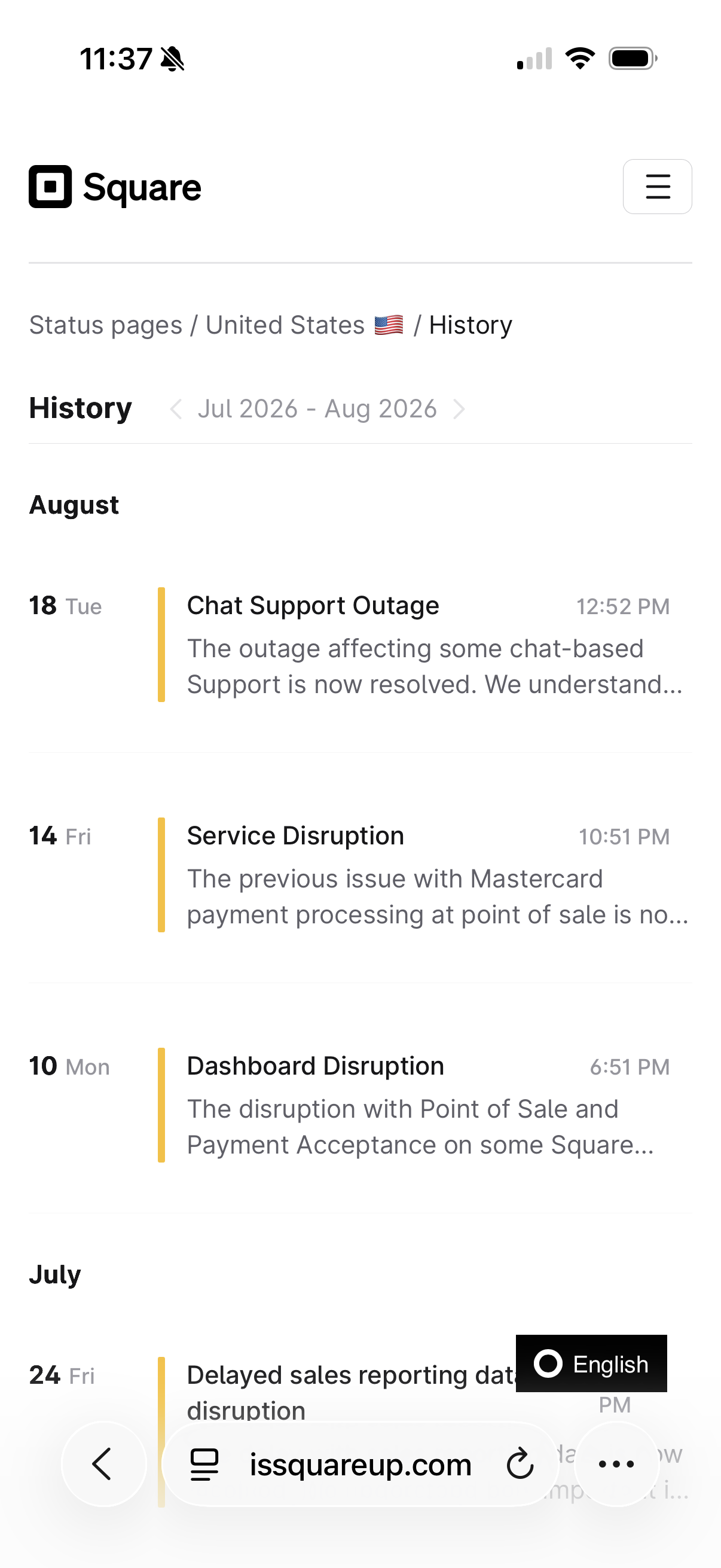 image showing 3 Square outages in Aug